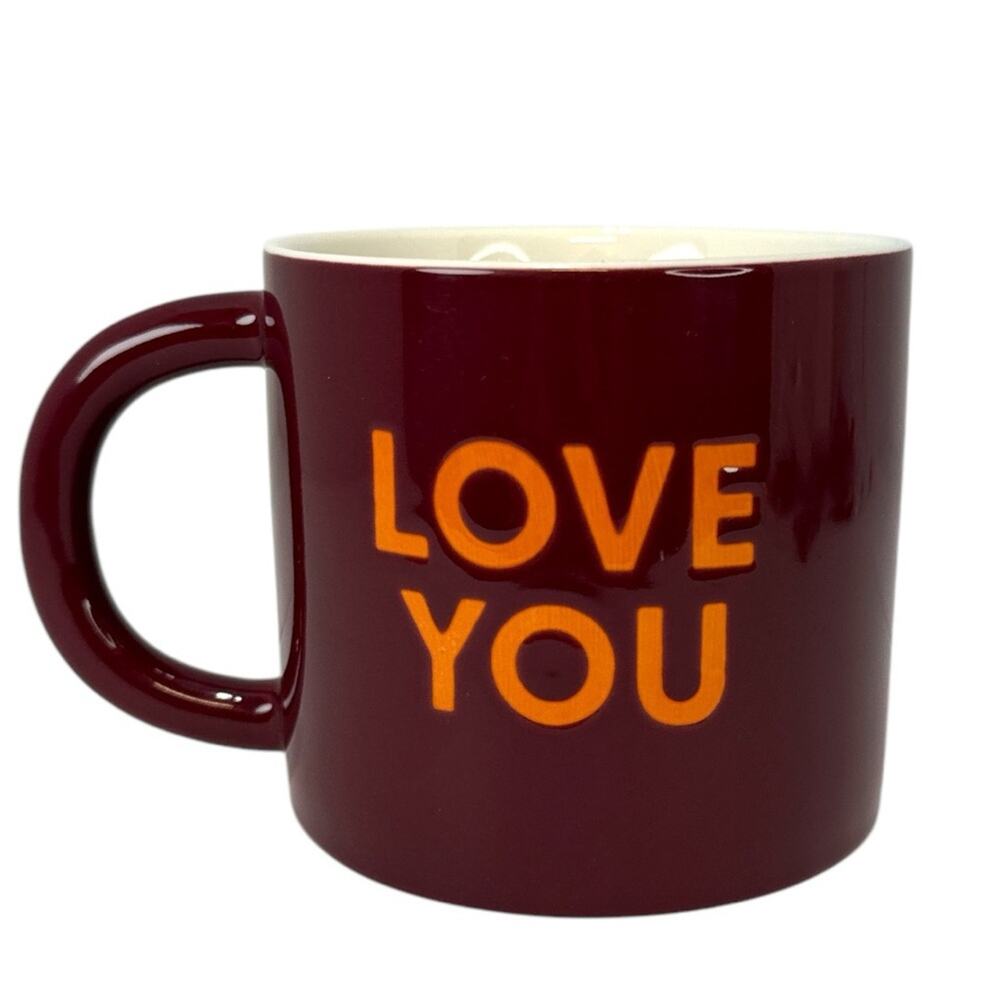 Room Essentials Stoneware “LOVE YOU” Mug 16oz Maroon Burgundy Red Coffee Cup NEW